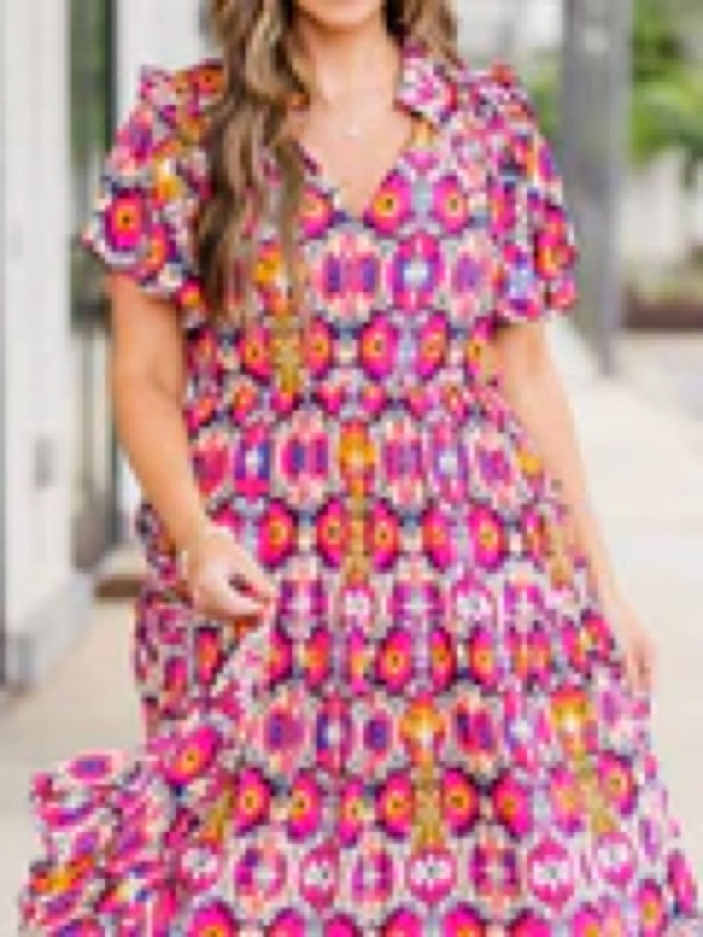 Chic Soul Pink & Yellow Printed Midi Dress - Picture 2 of 4